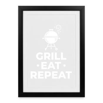 Grill Eat Repeat – Das Must-have für Grillmeister - Gerahmtes Poster (27 × 37 cm) - Schwarz - Vorne