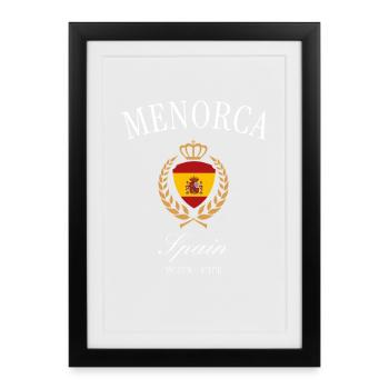 Menorca Spanien Wappen Krone – Reise Souvenir - Gerahmtes Poster (27 × 37 cm) - Schwarz - Vorne
