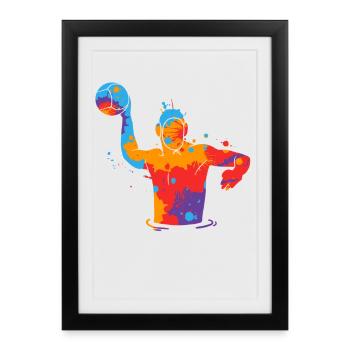 Water-polo Enfants colorés Hommes Garçons Joueurs de water-polo - Affiche encadrée (27 × 37 cm) - noir - Devant