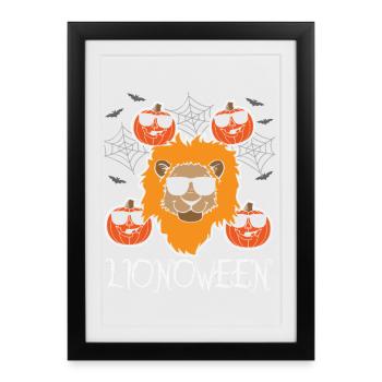 Safari Afrique Faune du Serengeti Lion d’Halloween - Affiche encadrée (27 × 37 cm) - noir - Devant