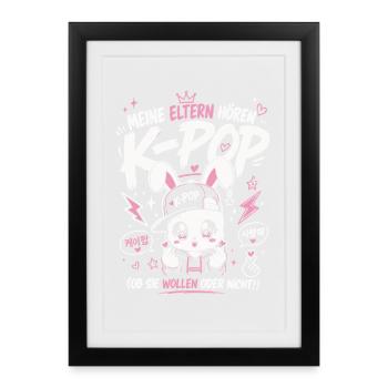 Meine Eltern Hören K Pop Lustiges Kpop Fan Shirt - Gerahmtes Poster (27 × 37 cm) - Schwarz - Vorne