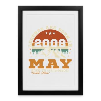 Mai 2008 Vintage Cadeau d'anniversaire - Affiche encadrée (27 × 37 cm) - noir - Devant