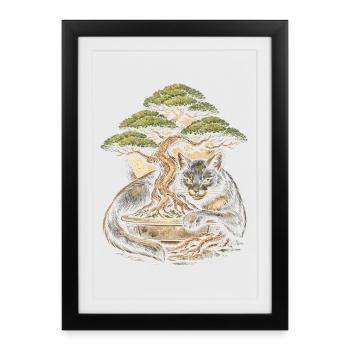Bonsai tree with cat - Framed poster (27 × 37 cm) - black - Front