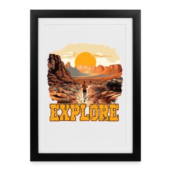 Explore the vastness of the desert with sunrise in the - Framed poster (27 × 37 cm) - black - Front