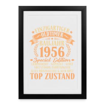 Idée cadeau pour le 70e anniversaire d’une voiture ancienne de 1956 - Affiche encadrée (27 × 37 cm) - noir - Devant