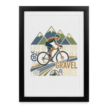 La vie est meilleure sur un vélo de gravel - Affiche encadrée (27 × 37 cm) - noir - Devant