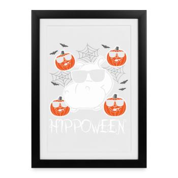 Safari Afrique Faune du Serengeti hippopotame d’Halloween - Affiche encadrée (27 × 37 cm) - noir - Devant