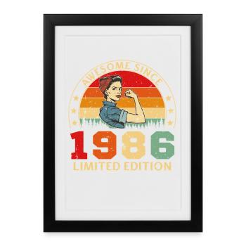 1986 Vintage Rétro Cadeau D'anniversaire Femme - Affiche encadrée (27 × 37 cm) - noir - Devant