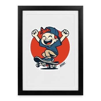 Joyful Kid Skater in Red Circle - Framed poster (27 × 37 cm) - black - Front