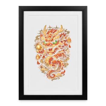 Danse du Dragon Drachentanz - Affiche encadrée (27 × 37 cm) - noir - Devant