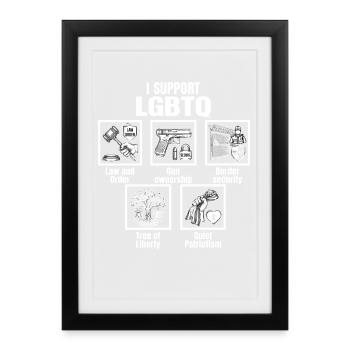 Je soutiens le jeu de mots LGBTQ Patriot Lifestyle - Affiche encadrée (27 × 37 cm) - noir - Devant