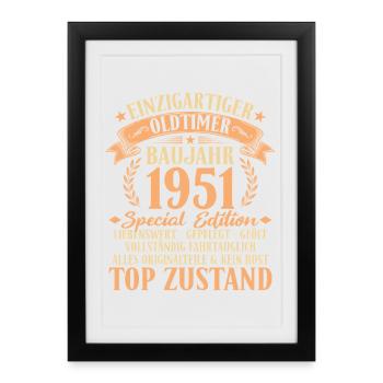 Idée cadeau pour le 75e anniversaire de voiture ancienne de 1951 - Affiche encadrée (27 × 37 cm) - noir - Devant
