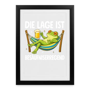 Die Lage Ist Besäufniserregend mit Frosch - Gerahmtes Poster (27 × 37 cm) - Schwarz - Vorne