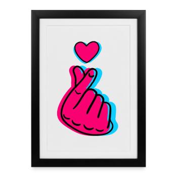 Cœur de doigt néon – Signe d’amour K-Pop - Affiche encadrée (27 × 37 cm) - noir - Devant