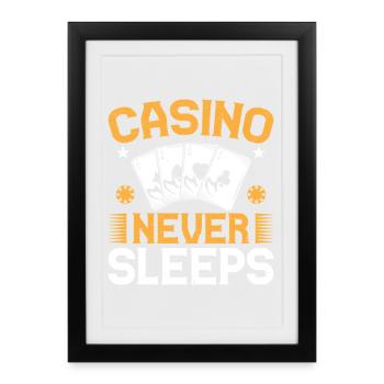Casino des amateurs de jeux d’argent ne dort jamais - Affiche encadrée (27 × 37 cm) - noir - Devant