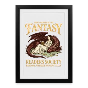 Dragon Reader Fantasy Reading Society Bookworm Reading - Framed poster (27 × 37 cm) - black - Front