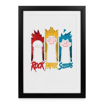 Trio Pierre-Papier-Ciseaux Pattes de Chat - Affiche encadrée (27 × 37 cm) - noir - Devant