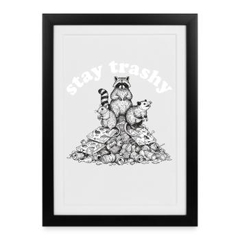 Stay Trashy Waschbär Opossum Stinktier - Gerahmtes Poster (27 × 37 cm) - Schwarz - Vorne