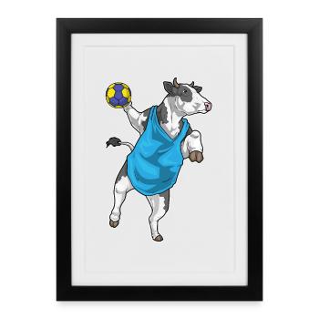 Joueur de balle à vache Sport de handball - Affiche encadrée (27 × 37 cm) - noir - Devant