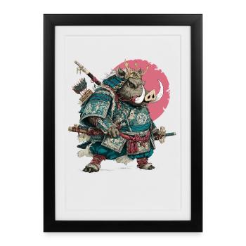 Samouraï sanglier en armure turcelle - Affiche encadrée (27 × 37 cm) - noir - Devant