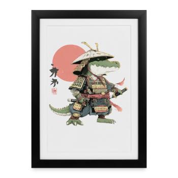 Alligator samouraï en armure - Affiche encadrée (27 × 37 cm) - noir - Devant