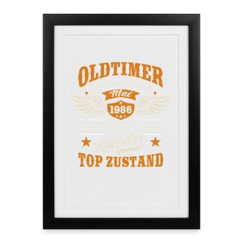 Voiture vintage mai 1986 - Anniversaire - Cadeau - Affiche encadrée (27 × 37 cm) - noir - Devant