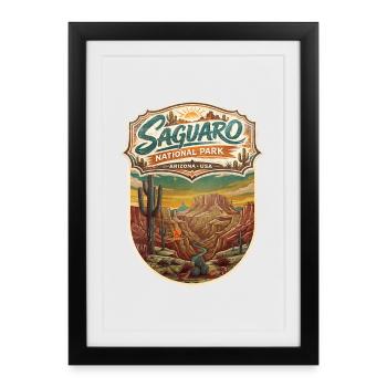 Patch ancien du parc national de Saguaro - Affiche encadrée (27 × 37 cm) - noir - Devant