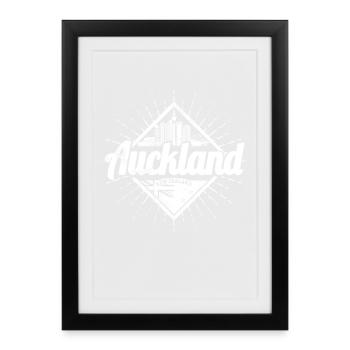 Auckland en Nouvelle-Zélande avec un souvenir rétro de Skyline - Affiche encadrée (27 × 37 cm) - noir - Devant