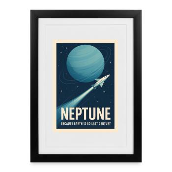 Neptune au lieu de la Terre | Voyage spatial rétro - Affiche encadrée (27 × 37 cm) - noir - Devant