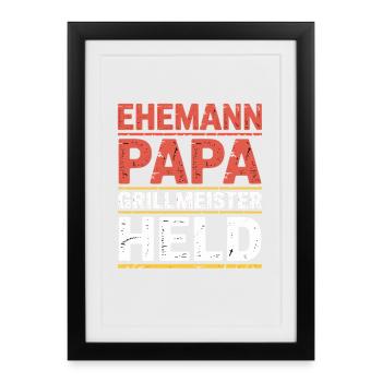 Fête des pères Grill Maître Papa Mari Hommes - Affiche encadrée (27 × 37 cm) - noir - Devant