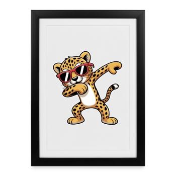 Leopard with sunglasses dance - Framed poster (27 × 37 cm) - black - Front