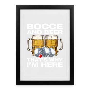 Joueur de bocce et bière de pétanque boule - Affiche encadrée (27 × 37 cm) - noir - Devant