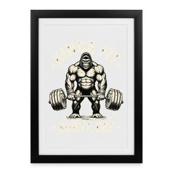 Kinda Fit Sorta Fat Affe Gewichtheben - Gerahmtes Poster (27 × 37 cm) - Schwarz - Vorne