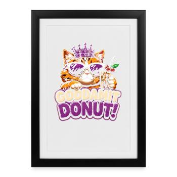 Cat King with Donut and Crown - Framed poster (27 × 37 cm) - black - Front