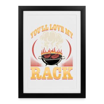 Barbecue grillant de la viande Grillant Barbecue - Affiche encadrée (27 × 37 cm) - noir - Devant