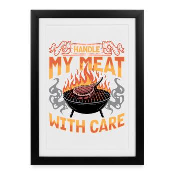 Barbecue grillant de la viande Grillant Barbecue - Affiche encadrée (27 × 37 cm) - noir - Devant