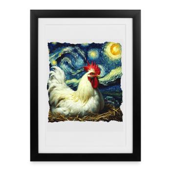 Leghorn Chickens Starry Night - Framed poster (27 × 37 cm) - black - Front