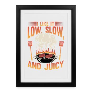 Barbecue grillant de la viande Grillant Barbecue - Affiche encadrée (27 × 37 cm) - noir - Devant