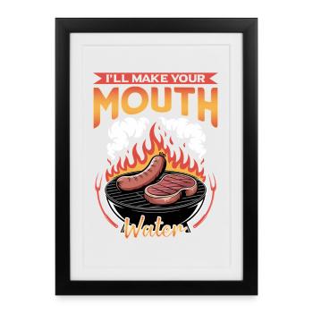 Barbecue grillant de la viande Grillant Barbecue - Affiche encadrée (27 × 37 cm) - noir - Devant