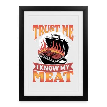 Barbecue grillant de la viande Grillant Barbecue - Affiche encadrée (27 × 37 cm) - noir - Devant