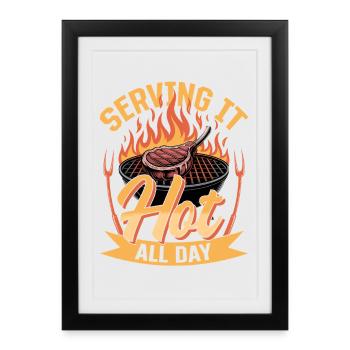 Barbecue grillant de la viande Grillant Barbecue - Affiche encadrée (27 × 37 cm) - noir - Devant