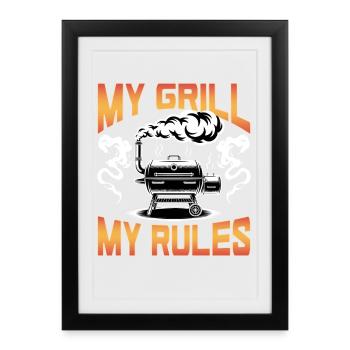 Barbecue grillant de la viande Grillant Barbecue - Affiche encadrée (27 × 37 cm) - noir - Devant