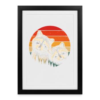 Raccoon Duo im Retro Sonnenkreis - Gerahmtes Poster (27 × 37 cm) - Schwarz - Vorne