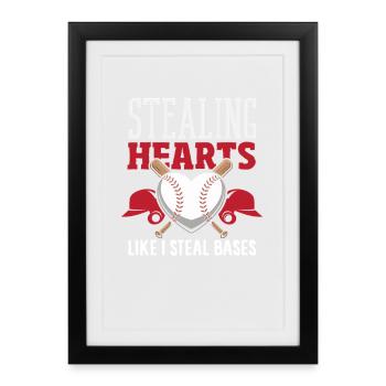 Baseball Saying Hearts and Bases Stealing - Framed poster (27 × 37 cm) - black - Front