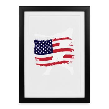 Silhouette du joueur de baseball du drapeau américain - Affiche encadrée (27 × 37 cm) - noir - Devant