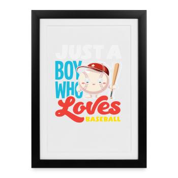 Juste un garçon qui aime le baseball enfant - Affiche encadrée (27 × 37 cm) - noir - Devant