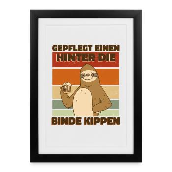 Bier Faultier - Gerahmtes Poster (27 × 37 cm) - Schwarz - Vorne
