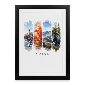 Maine Vacation Travel – Coast & Wilderness Motif - Framed poster (27 × 37 cm) - black - Front
