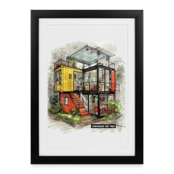 CONTENU MAIS GRATUIT - Art moderne sur conteneur maritime - Affiche encadrée (27 × 37 cm) - noir - Devant