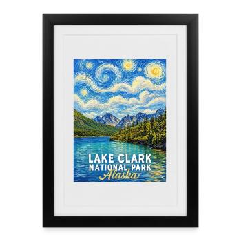 Art paysager de Lake Clark en Alaska - Affiche encadrée (27 × 37 cm) - noir - Devant